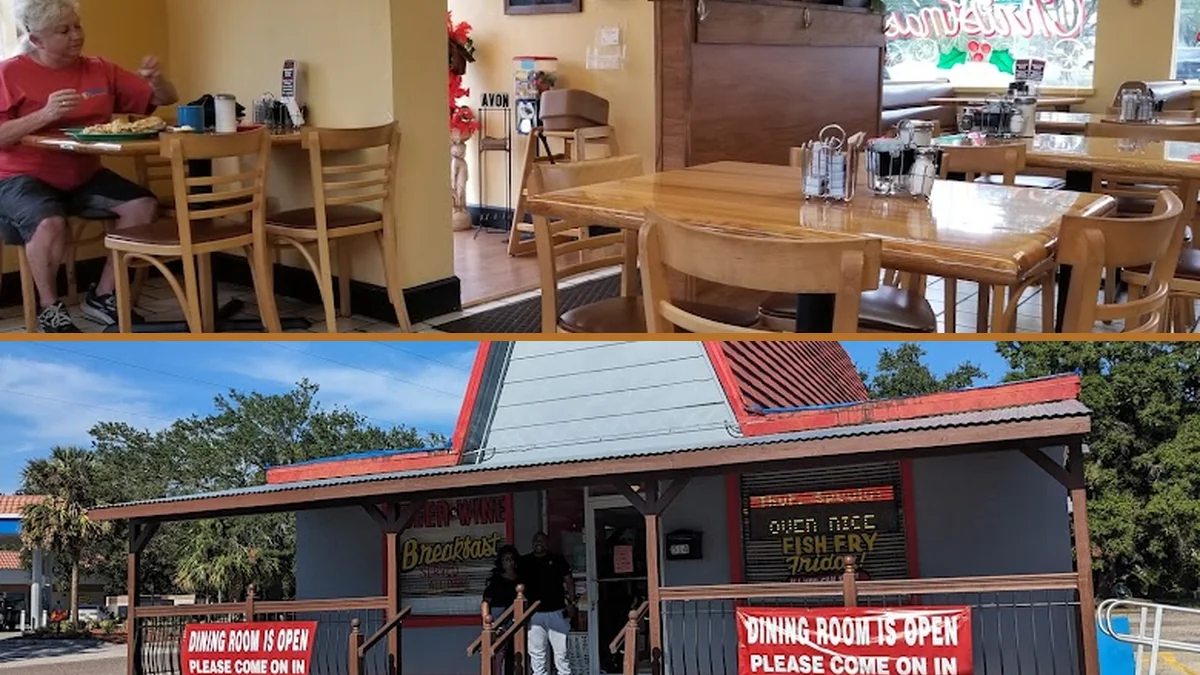 Table service setup in a small-town diner.